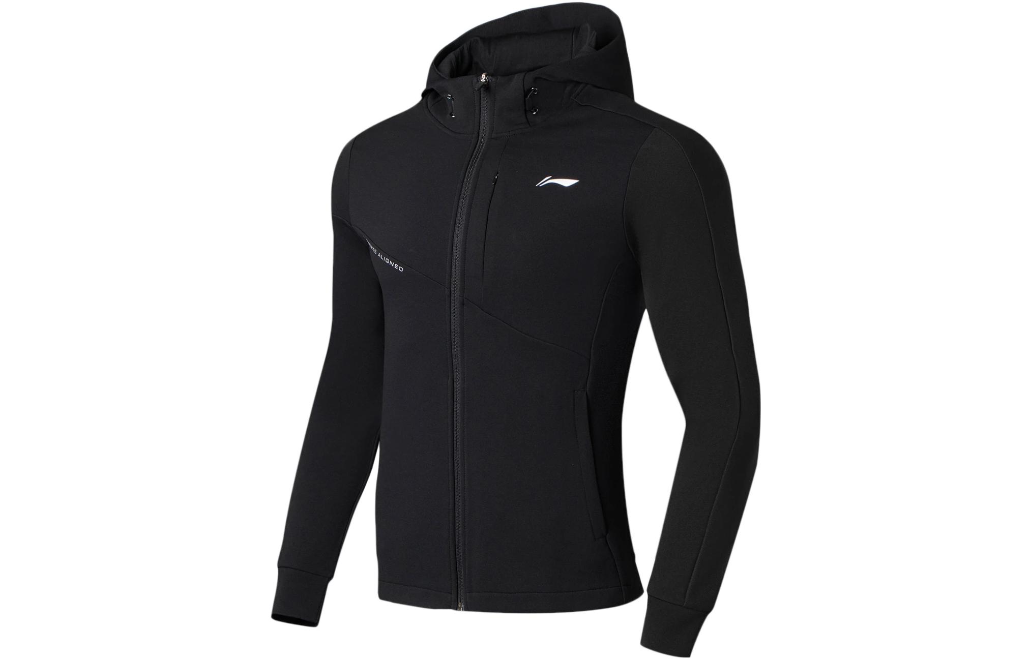 Li-Ning Black Fitness Hoodie with Solid Logo Print and Zipper AWDS627-1