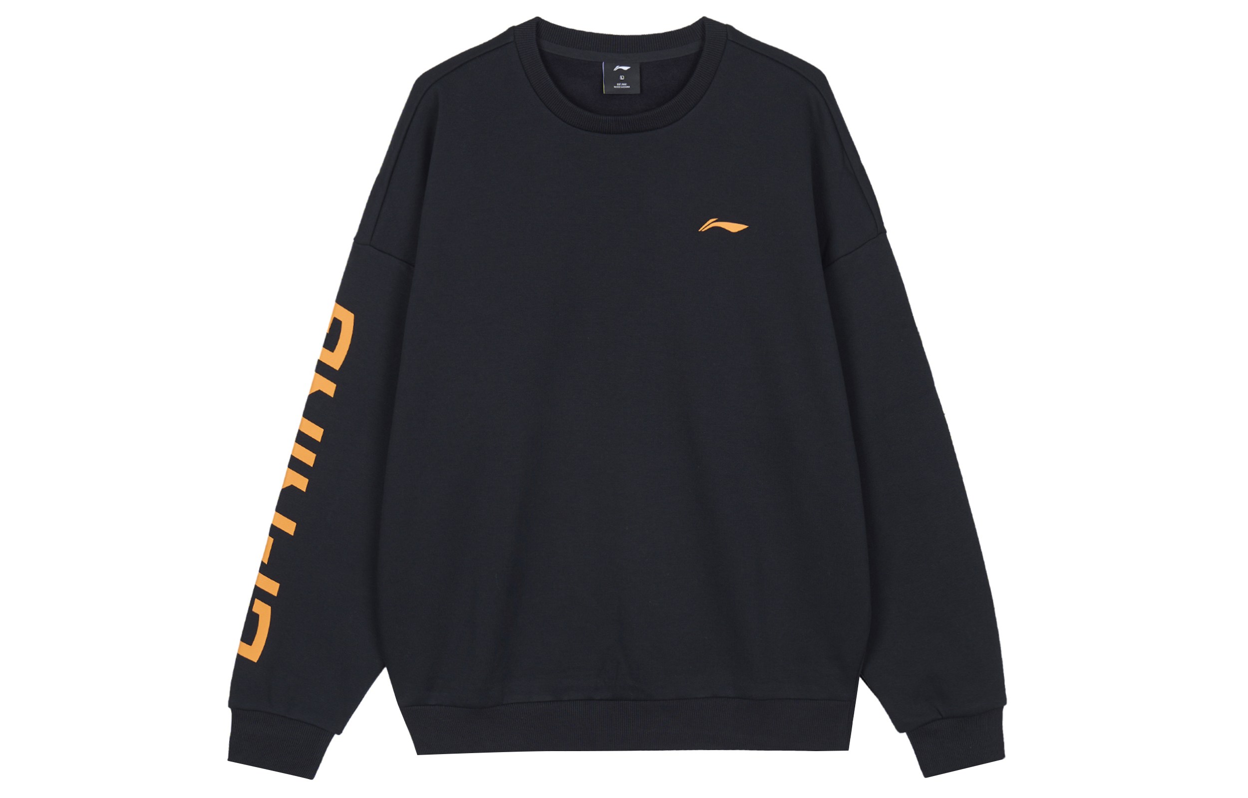 Li-Ning Black Fleece Crewneck Sweatshirt with Letter Print - Unisex AWDS469-1