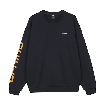 Li-Ning Black Fleece Crewneck Sweatshirt with Letter Print - Unisex AWDS469-1