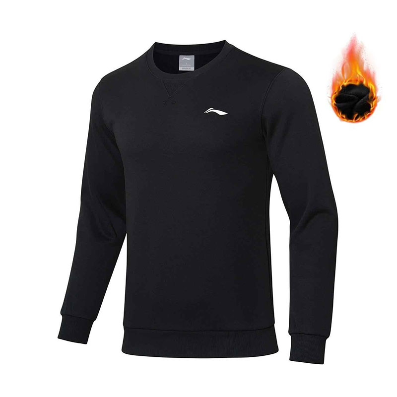 Li-Ning Black Fleece Pullover Hoodie with Solid Logo Print YWDS493-1