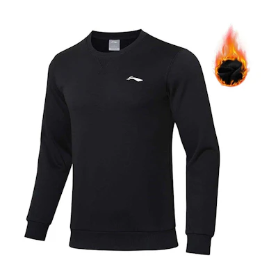 Li-Ning Black Fleece Pullover Hoodie with Solid Logo Print YWDS493-1