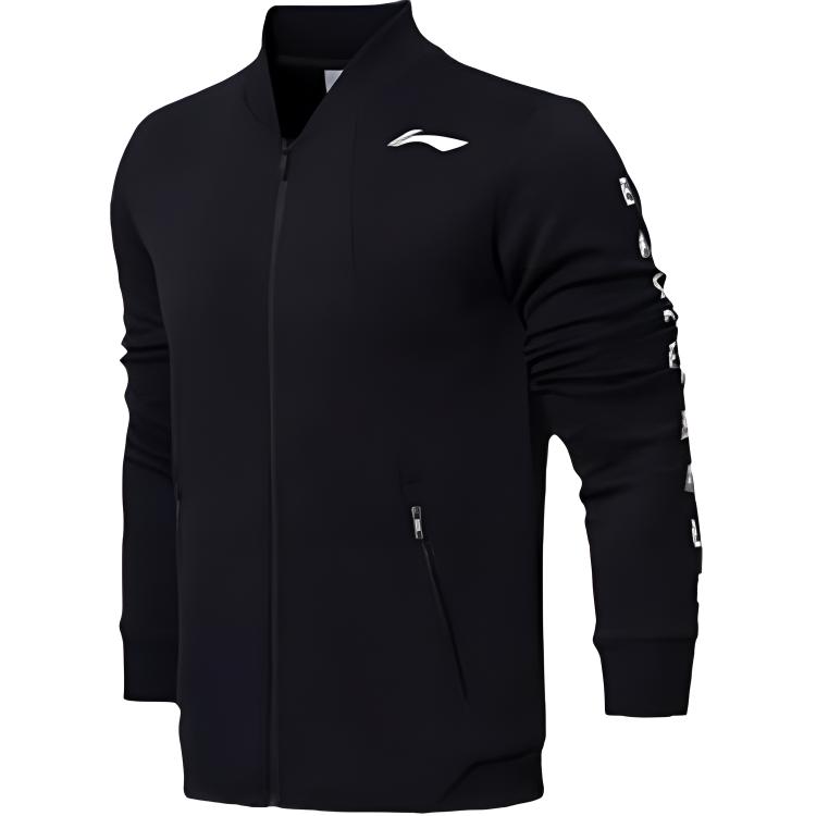 Li-Ning Black Full-Zip Stand Collar Solid Color Sweatshirt AWDMC87-1