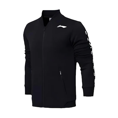 Li-Ning Black Full-Zip Stand Collar Solid Color Sweatshirt AWDMC87-1