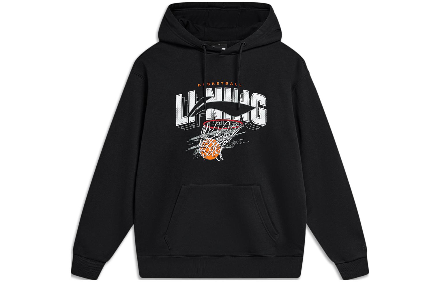 Li-Ning Black Hooded Fleece Pullover Sweatshirt Sports Lifestyle Series AWDTE39-1