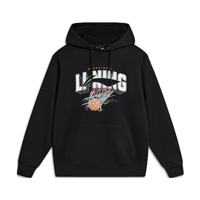 Li-Ning Black Hooded Fleece Pullover Sweatshirt Sports Lifestyle Series AWDTE39-1