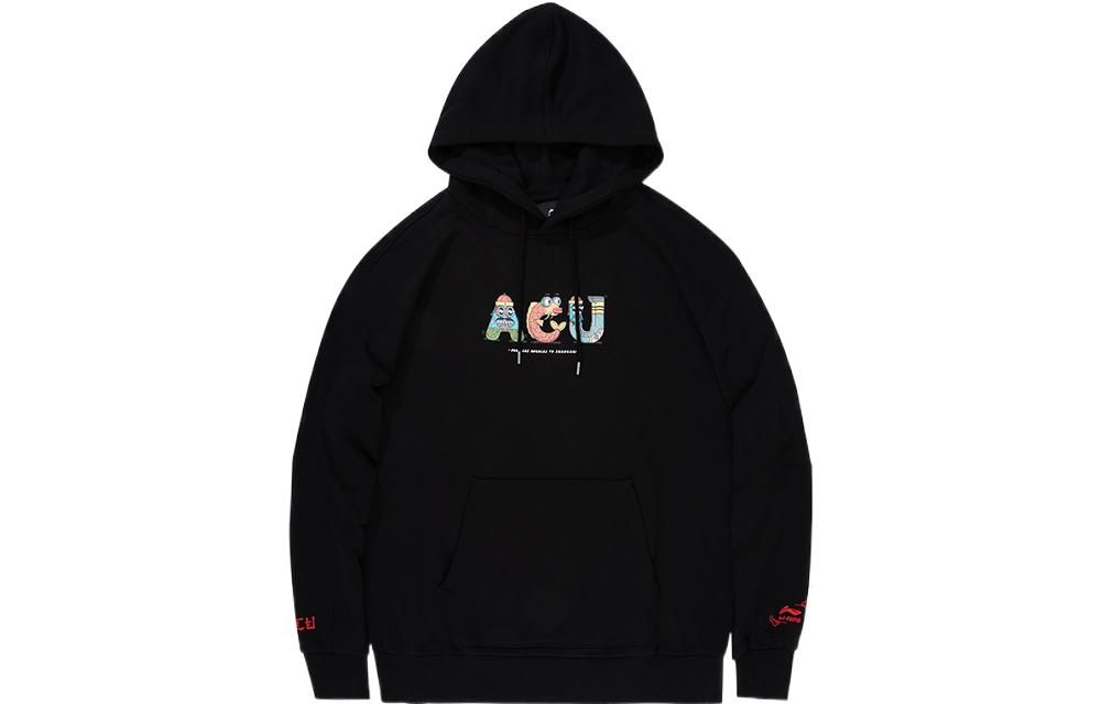 Li-Ning Black Hoodie with Alphabet Logo & Cartoon Print Design AWDS583-1