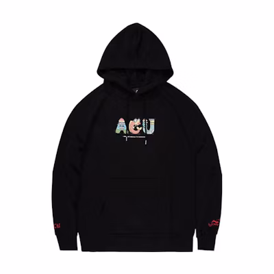 Li-Ning Black Hoodie with Alphabet Logo & Cartoon Print Design AWDS583-1