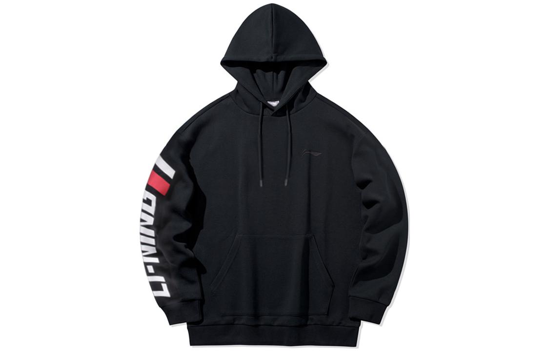 Li-Ning Black Hoodie with Letter Logo Print and Drawstring AWDQC19-1