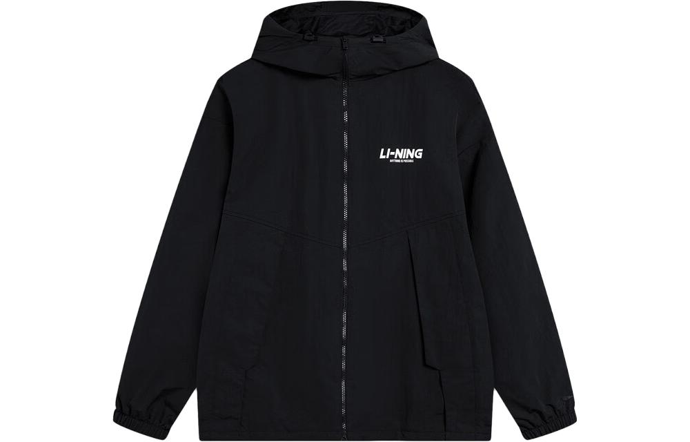 Li-Ning Black Leaf Windproof Water-Resistant Logo Print Hooded Jacket AFDT833-1