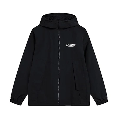 Li-Ning Black Leaf Windproof Water-Resistant Logo Print Hooded Jacket AFDT833-1