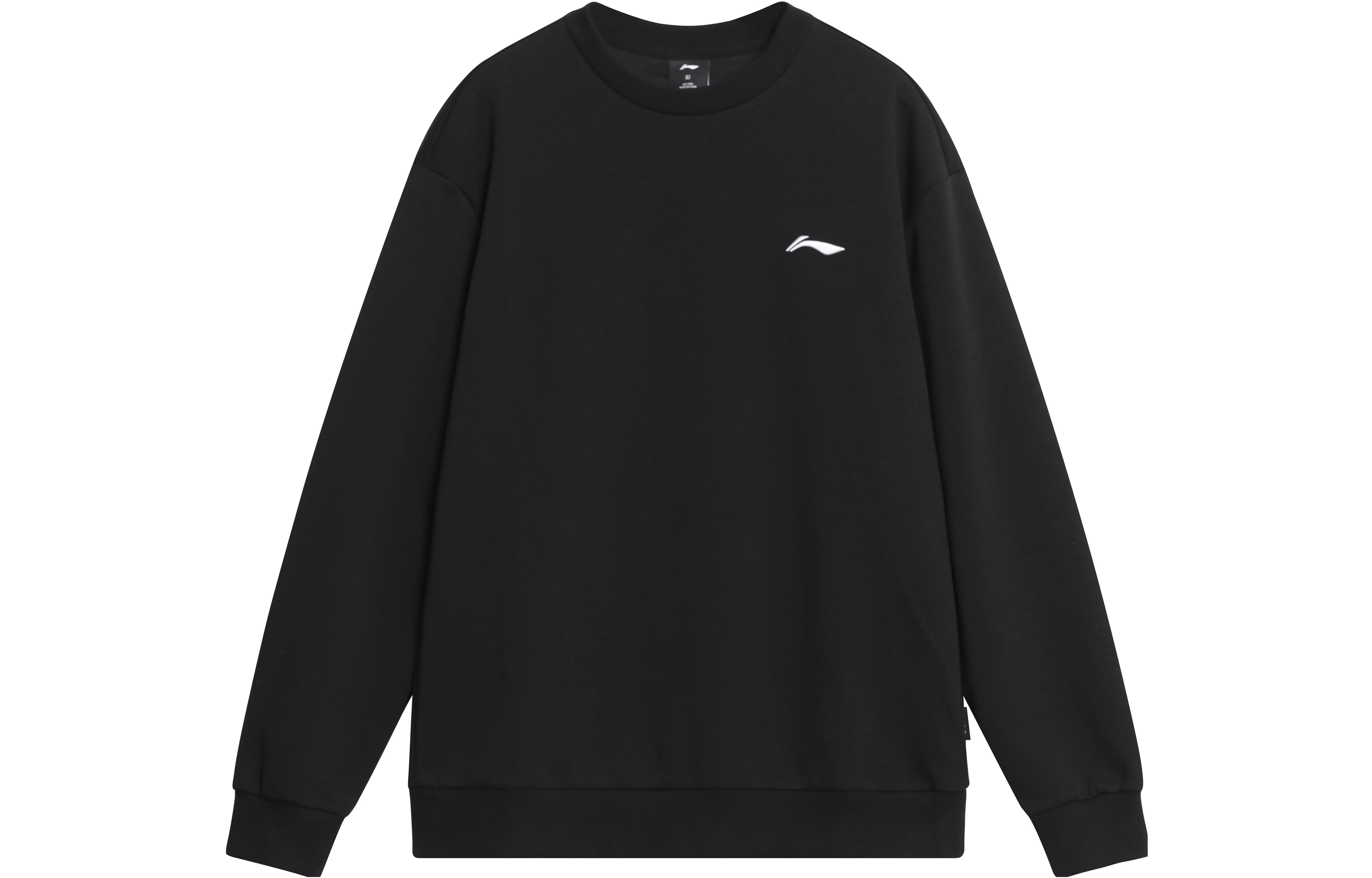 Li-Ning Black Logo Crewneck Fleece Sweatshirt Casual Sportswear AWDTD91-1