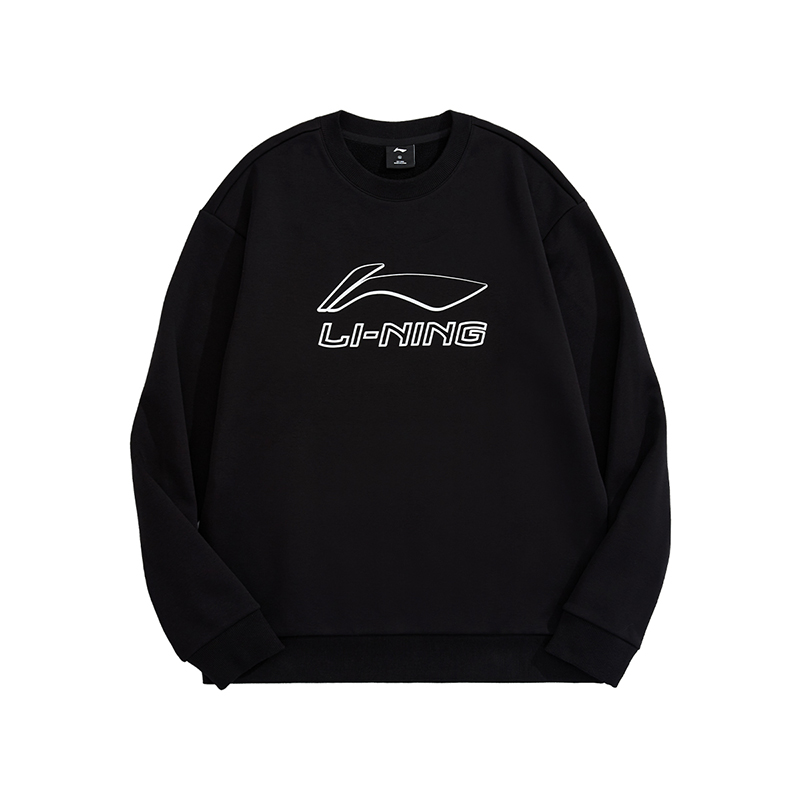 Li-Ning Black Logo Crewneck Sweatshirt - Casual Sportswear Fleece AWDUH43-1