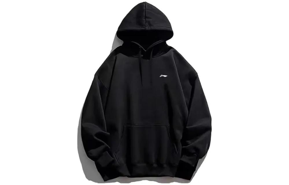 Li-Ning Black Logo Print Pullover Hoodie - Casual Loose-Fit Style YWDT409-1
