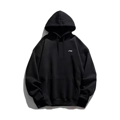 Li-Ning Black Logo Print Pullover Hoodie - Casual Loose-Fit Style YWDT409-1