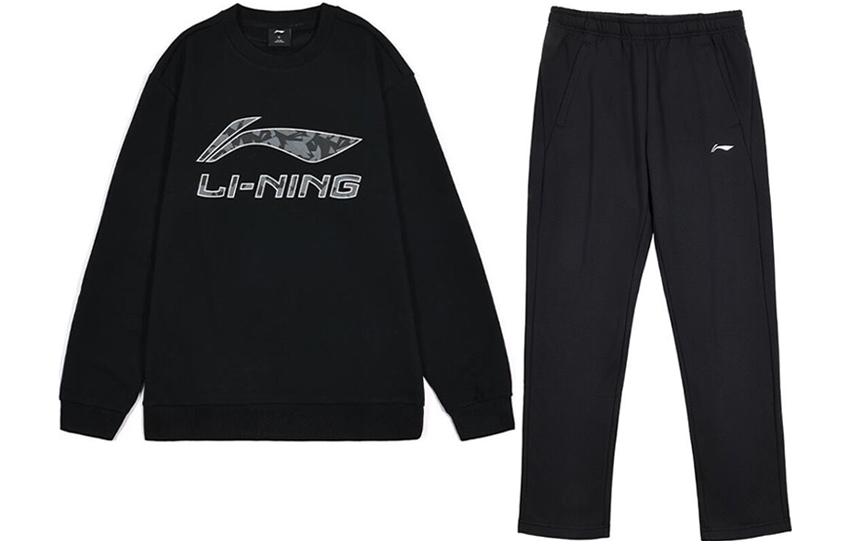 Li-Ning Black Logo Print Pullover Sweatshirt and Jogger Set AWDTC71-1/AKLTC41-1