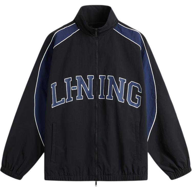 Li-Ning Black/Navy Retro Windproof Water-Resistant College Style Jacket AFDU957-4