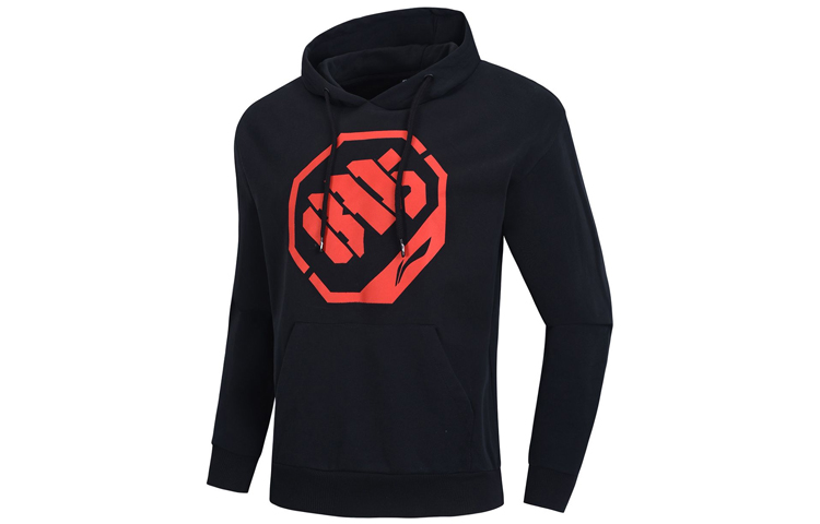 Li-Ning Black Printed Pullover Hoodie with Drawstring AWDP061-1