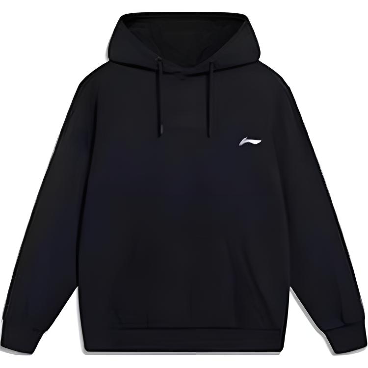 Li-Ning Black Pullover Hoodie with Loose Fit and Long Sleeves AWDNA99-1