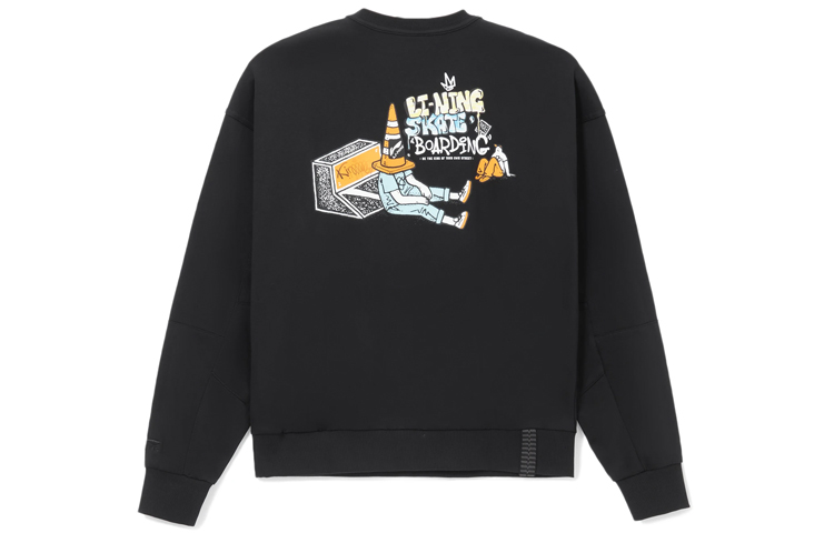 Li-Ning Black Pullover Sweatshirt with Cartoon Back Print AWDS165-3