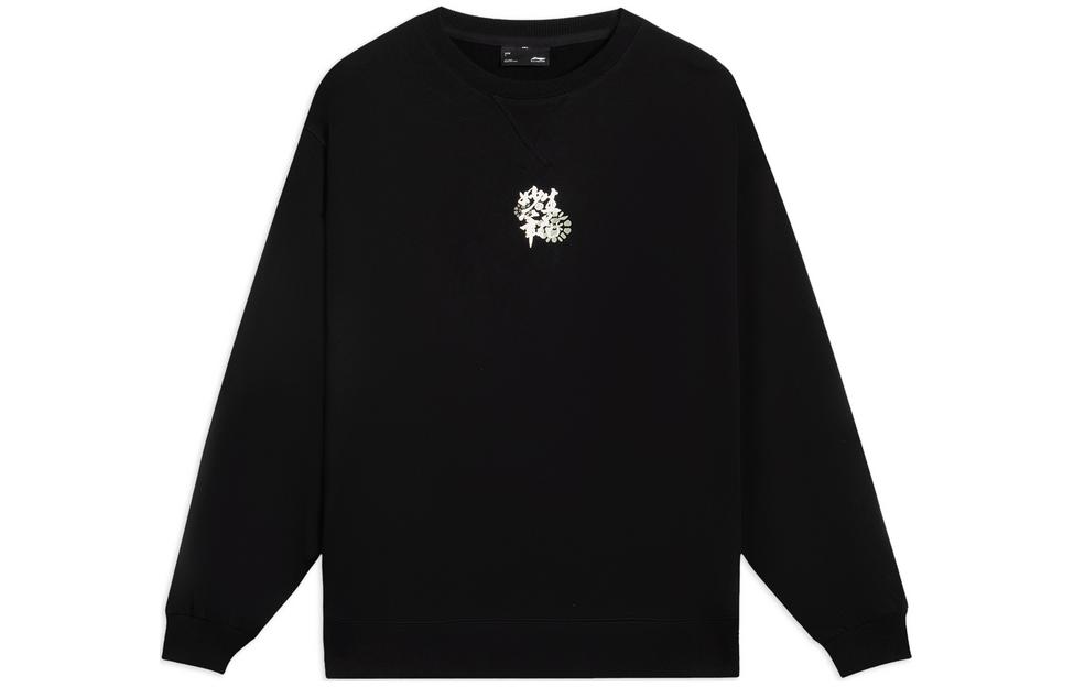 Li-Ning Black Pullover Sweatshirt with Chest Print - Casual Series AWDS665-4
