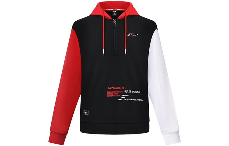 Li-Ning Black Retro Colorblock Badminton Hoodie with Logo Print AWDSD49-2