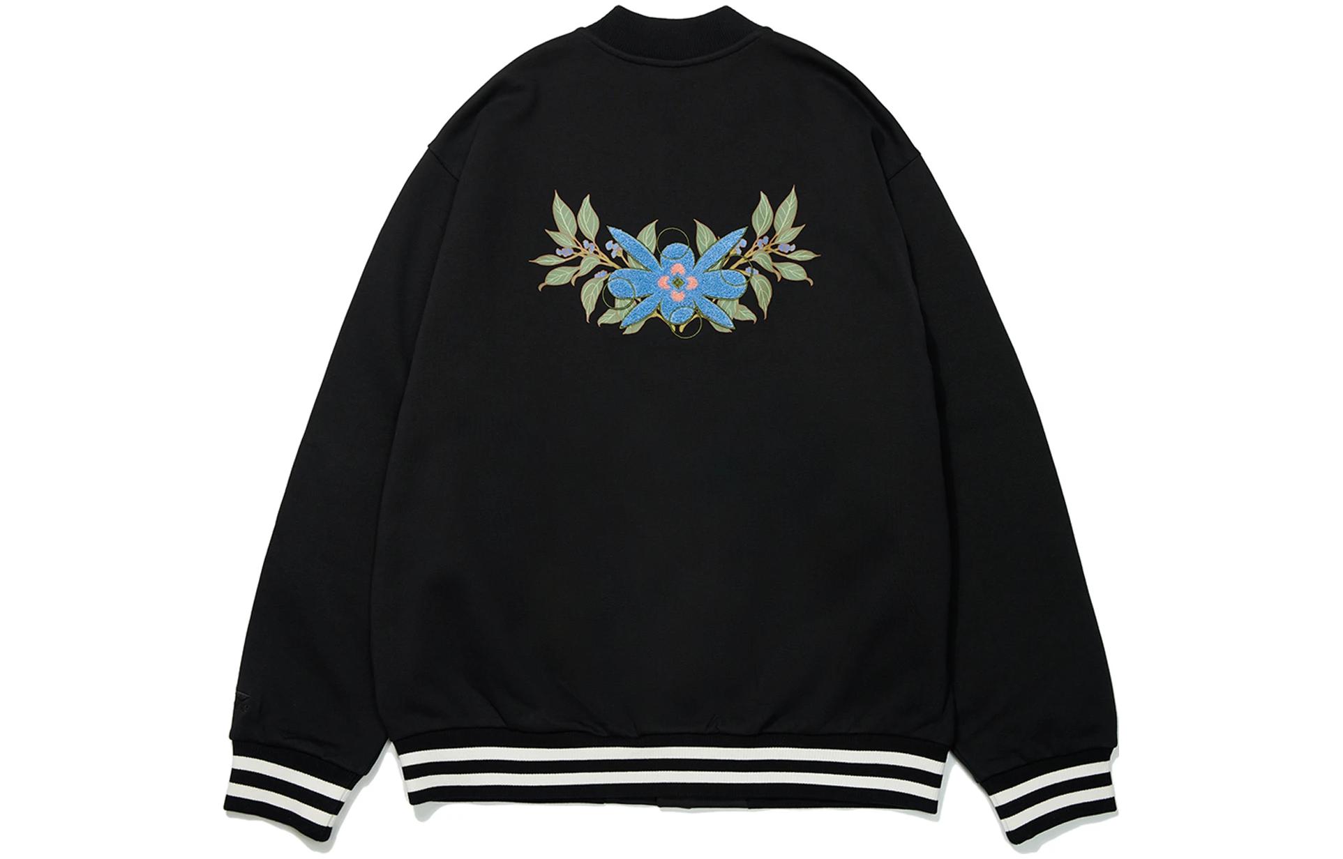Li-Ning Black Single-Breasted Jacket with Floral Embroidery Patchwork AJDT005-3