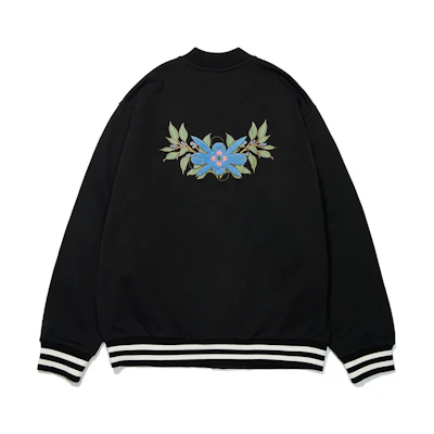 Li-Ning Black Single-Breasted Jacket with Floral Embroidery Patchwork AJDT005-3
