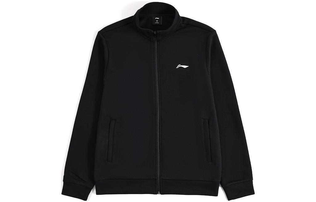 Li-Ning Black Solid Color Logo Stand Collar Sports Jacket AWDT609-1