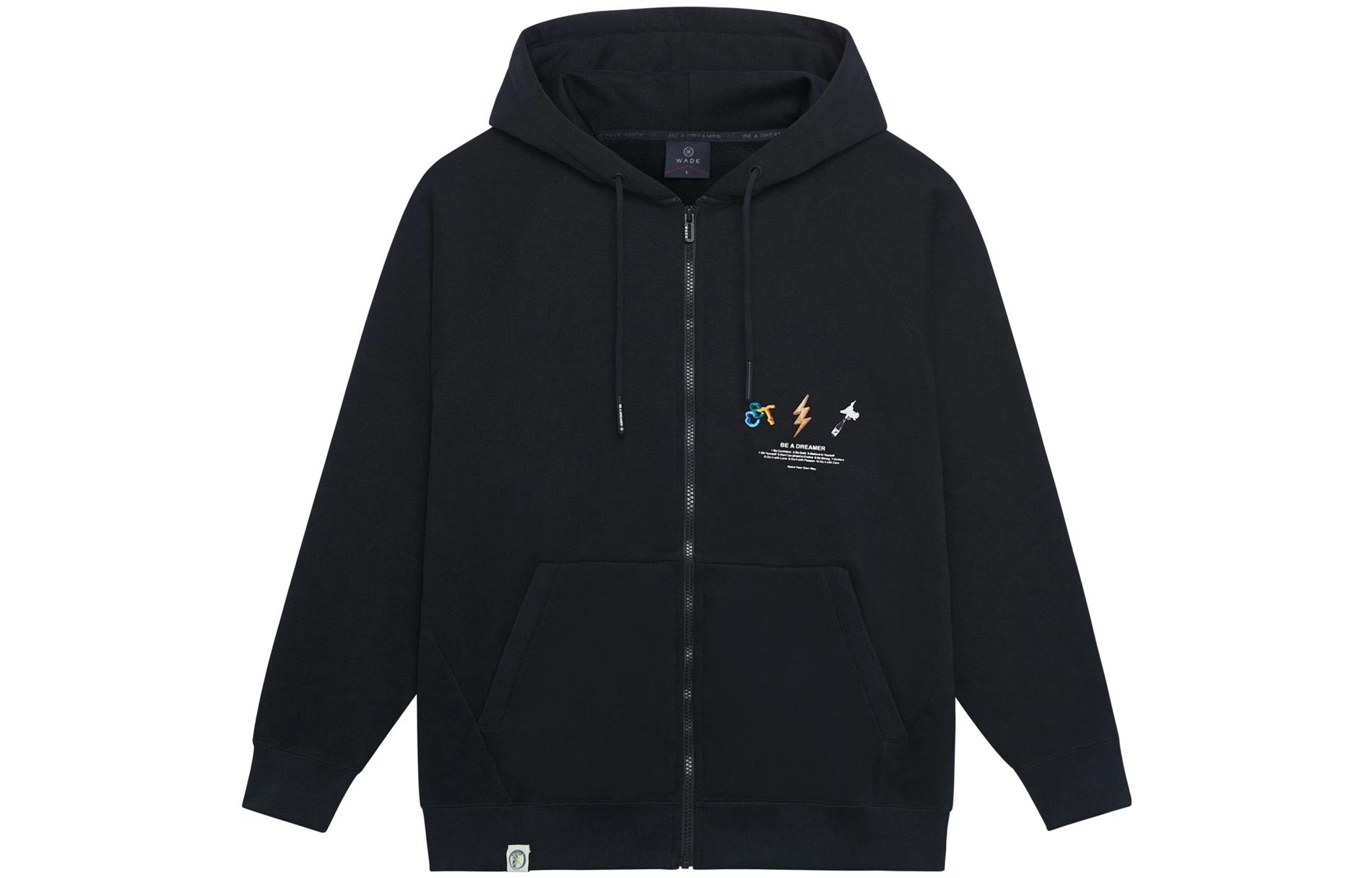 Li-Ning Black Solid Color Zip-Up Drawstring Letter Print Sweatshirt Unisex AWDSI35-1