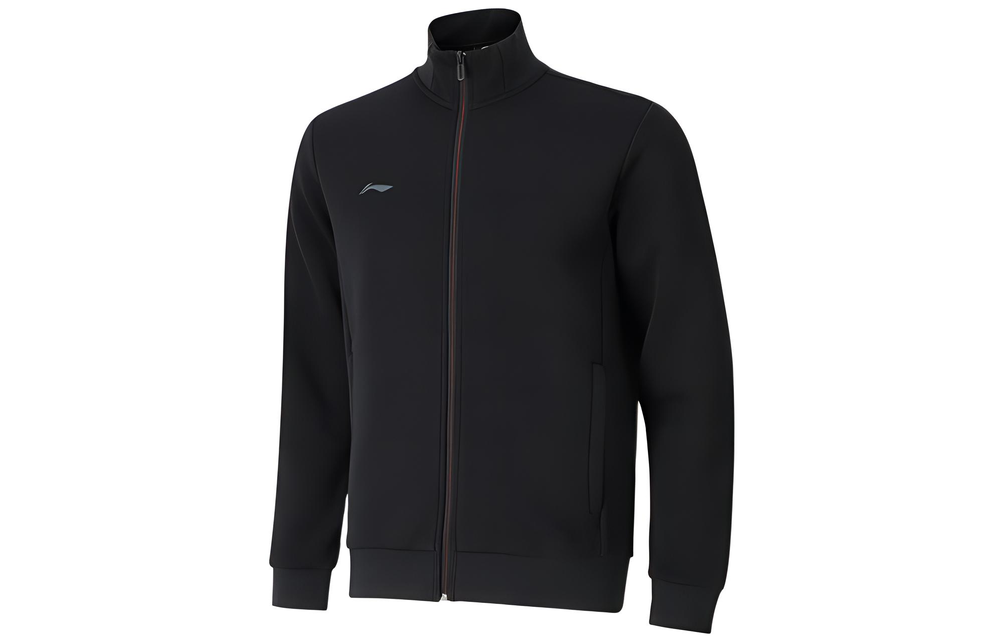 Li-Ning Black Solid Logo Casual Zip-Up Hoodie (No Hood) AWDSF15-1