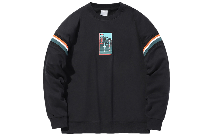 Li-Ning Black Striped Patchwork Print Pullover Sweatshirt Fashion Series AWDQ517-3