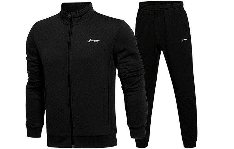 Li-Ning Black Thickened Fleece Hoodie and Sweatpants Set AWEQ029-1