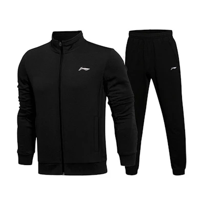 Li-Ning Black Thickened Fleece Hoodie and Sweatpants Set AWEQ029-1
