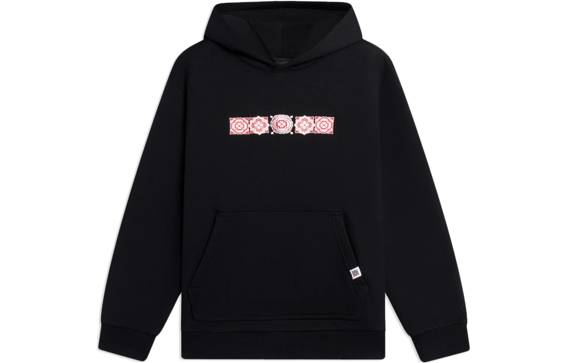 Li-Ning Black Unisex Hoodie with Logo Print and Drawstring AWDSF49-1