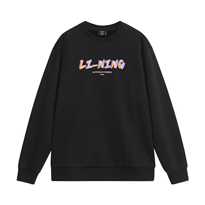 Li-Ning Black Unisex Logo Crewneck Casual Knit Long-Sleeve Sweatshirt AWDTE03-1