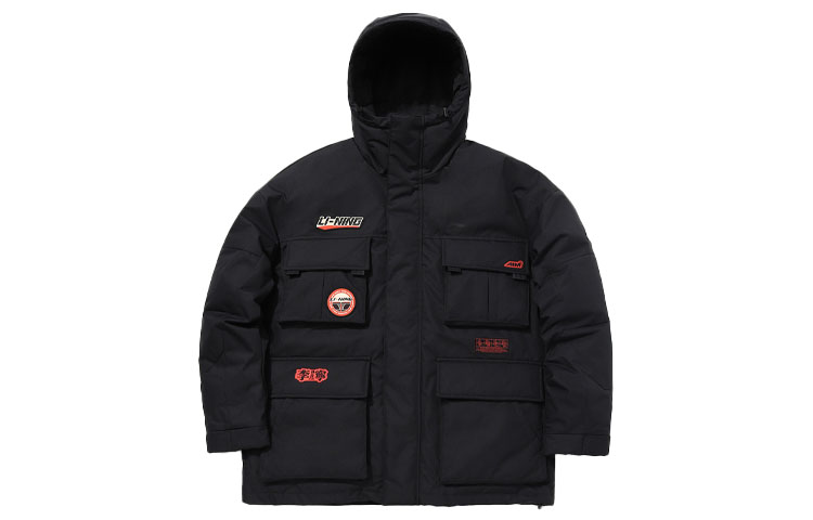 Li-Ning Black Winter Windproof Hooded Down Jacket AYMQ123-3