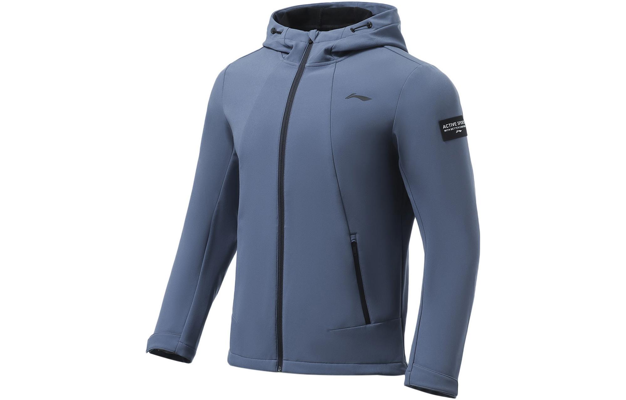 Li-Ning Blue Fleece-Lined Hooded Fitness Jacket AFDR895-2