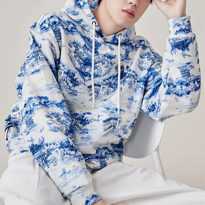 리닝 블루 도자기 프린트 루즈핏 풀오버 후디 AWDQ253-1 Purchase 리닝 블루 도자기 프린트 루즈핏 풀오버 후디 AWDQ253-1