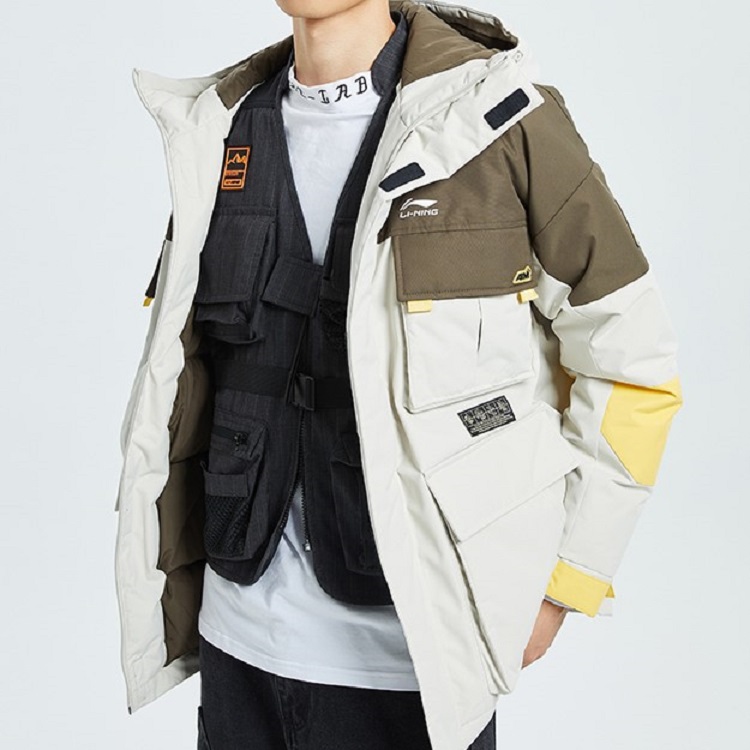 Li-Ning Boys' Hooded Windproof Down Jacket Grey/Brown Winter Edition AYMQ123-4 圖 5