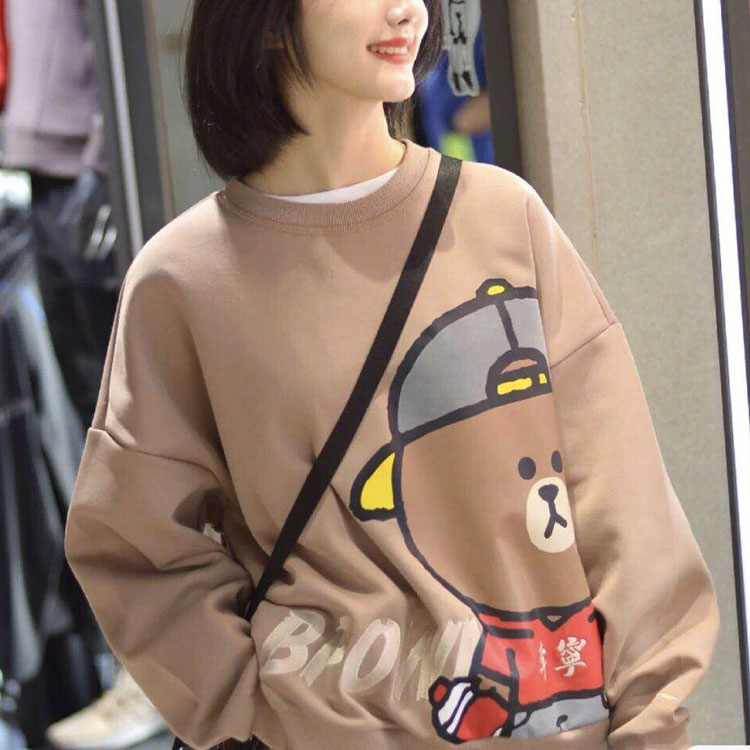Details for Li-Ning Brown Bear Print Loose Fit Crewneck Sweatshirt Unisex Khaki AWDQB10-1