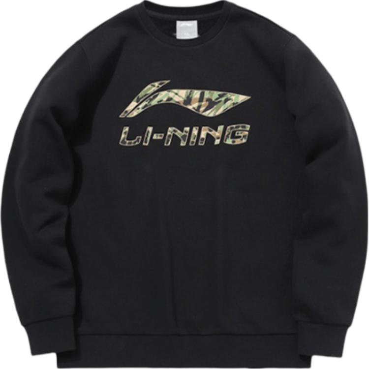 Li-Ning Camo Logo Print Pullover Fleece Sweatshirt Black AWDRE35-1