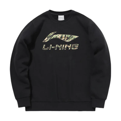 Li-Ning Camo Logo Print Pullover Fleece Sweatshirt Black AWDRE35-1