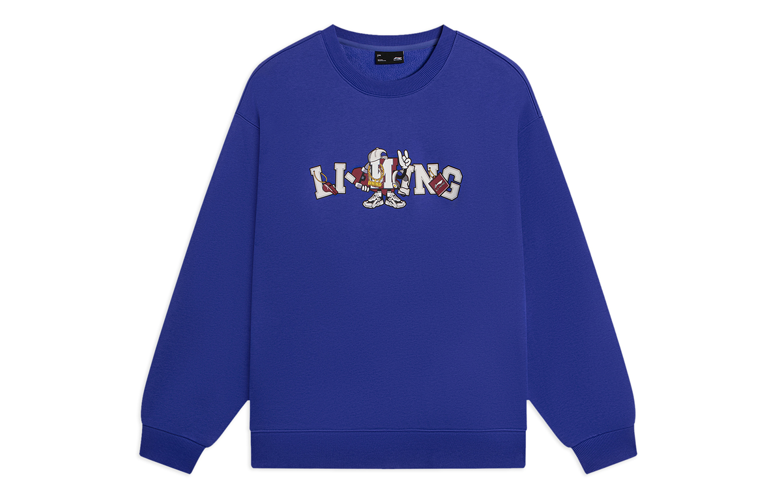 Li-Ning Cartoon Letter Print Fleece Sweatshirt Unisex - Dazzling Blue AWDSG05-3