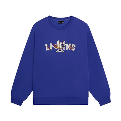 Li-Ning Cartoon Letter Print Fleece Sweatshirt Unisex - Dazzling Blue AWDSG05-3