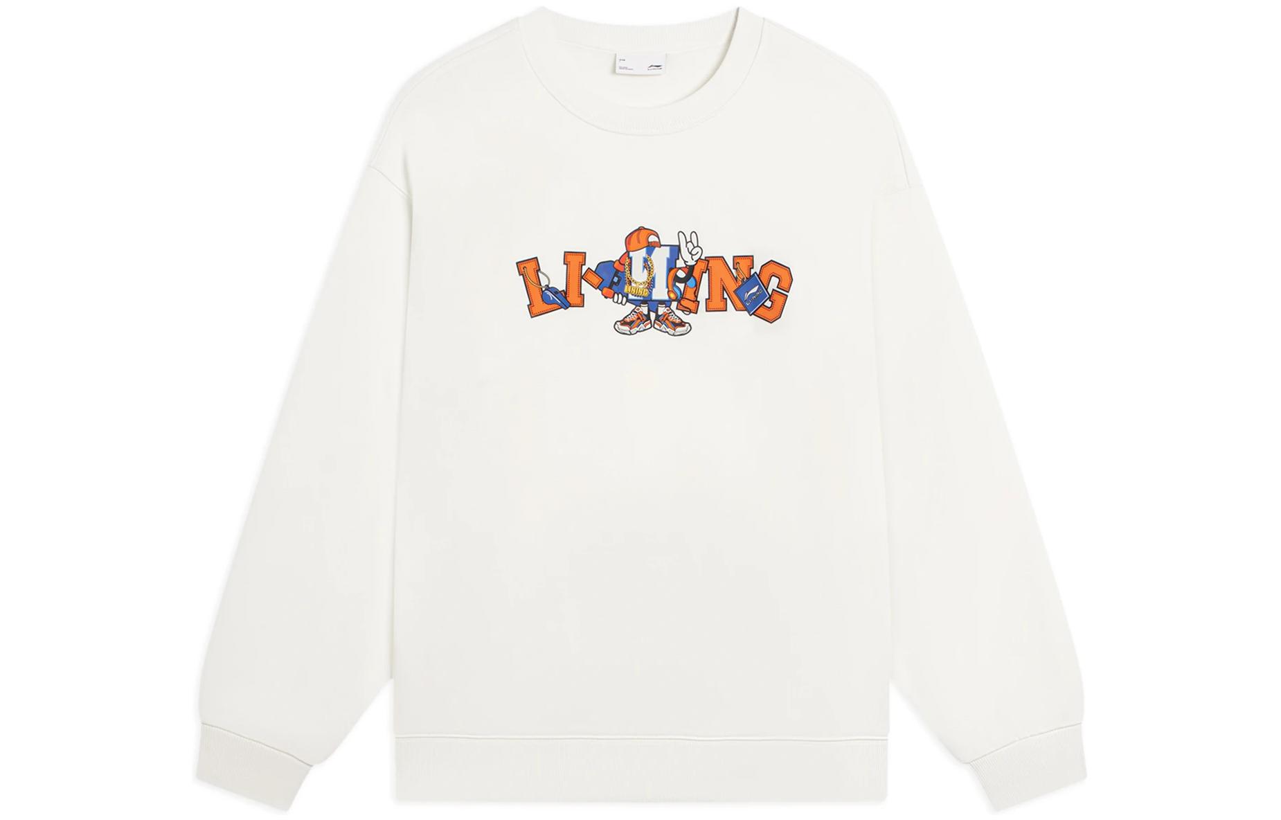 Li-Ning Cartoon Letter Print Sweatshirt White Unisex - SS22 Sports Fashion Series AWDSG05-1