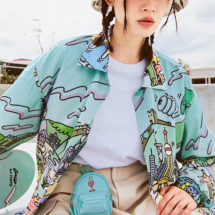 Li-Ning Cartoon Print Long Sleeve Casual Jacket Shirt Unisex Green Gift for Him AFDR797-3 圖 5