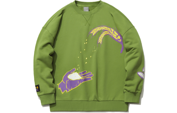 Li-Ning Cartoon Print Oversized Pullover Crewneck Sweatshirt Green () AWDR639-1