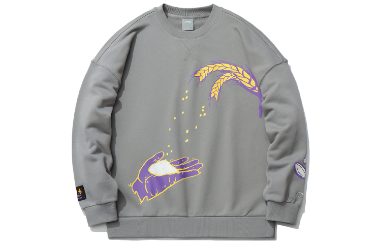 Li-Ning Cartoon Print Oversized Pullover Sweatshirt Gray Fashion Series AWDR639-2