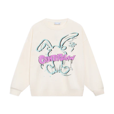 Li-Ning Cartoon Rabbit Pullover Sweatshirt Casual Unisex Couple Style Off-White AWDT527-1