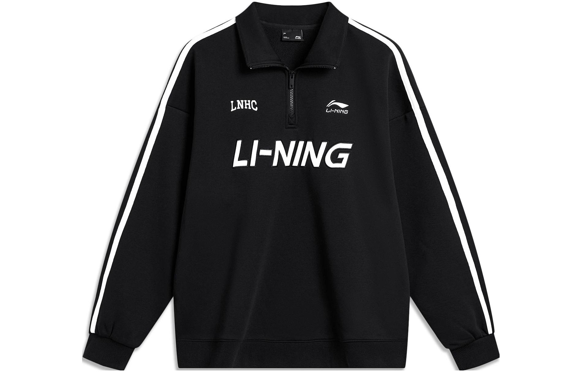 Li-Ning Casual Alphabet Print Fleece Pullover Sweatshirt Unisex Black AWDTB35-2